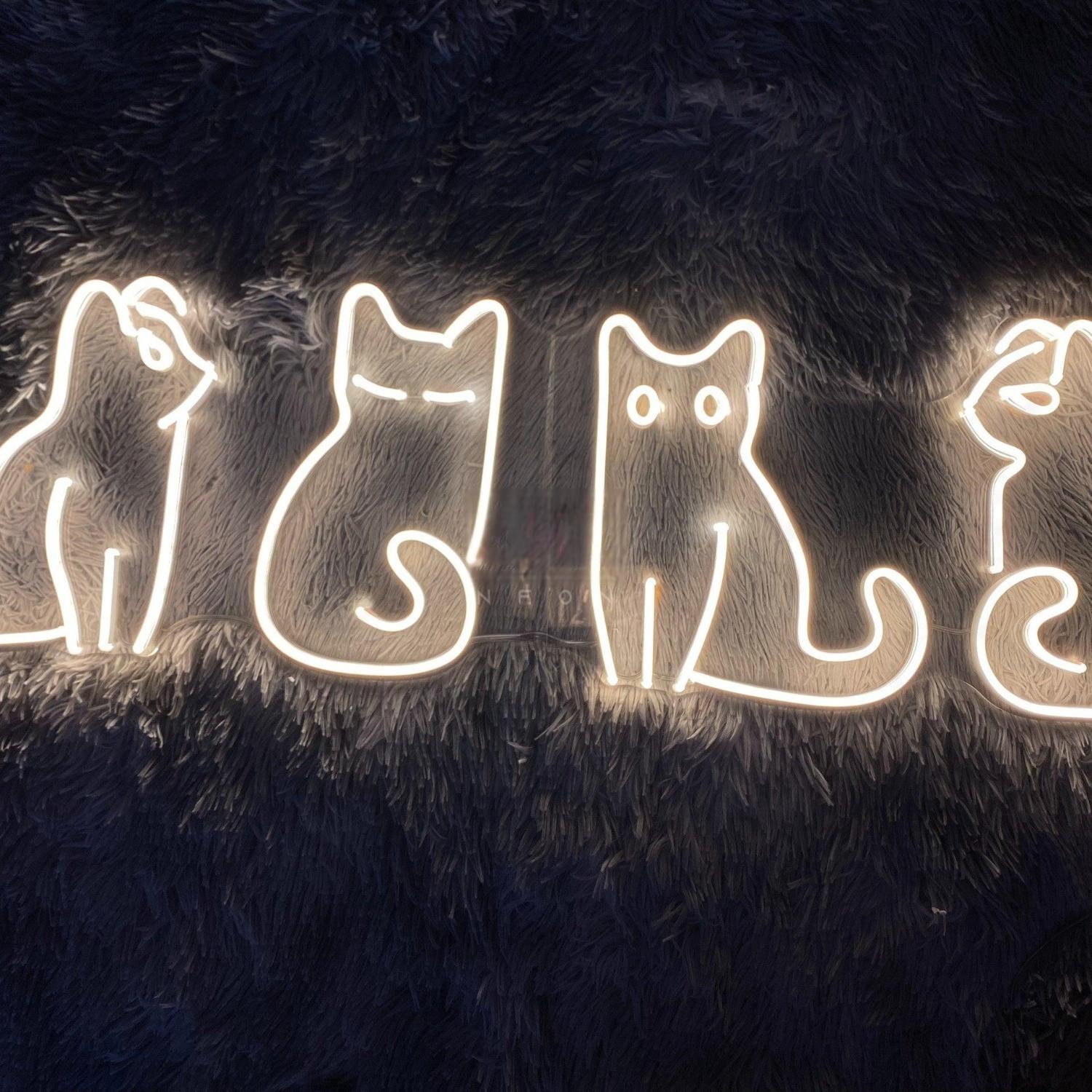 Playful Cat Silhouettes Led Neon Sign For Home Decor Pet Cafes | Shineneon