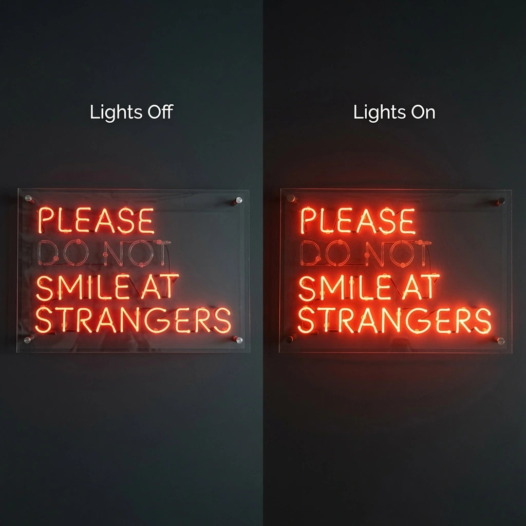 Please Do Not Smile At Strangers LED Neon Sign - 06 Day Night Comparison