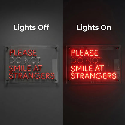 Please Don't Smile LED Neon Sign - 06 Day Night Comparison
