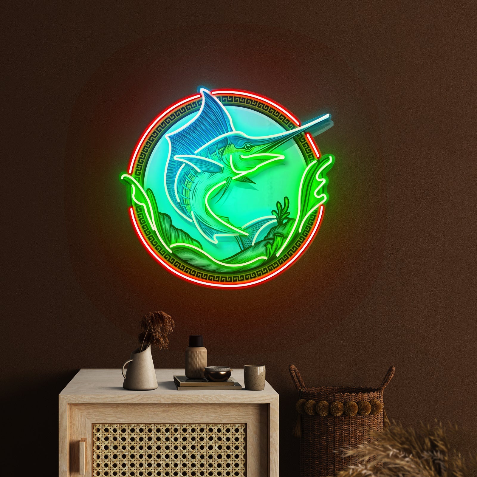 Pointed Fish In Round Frame Led Neon Sign Light Custom Led Signs - Shineneon
