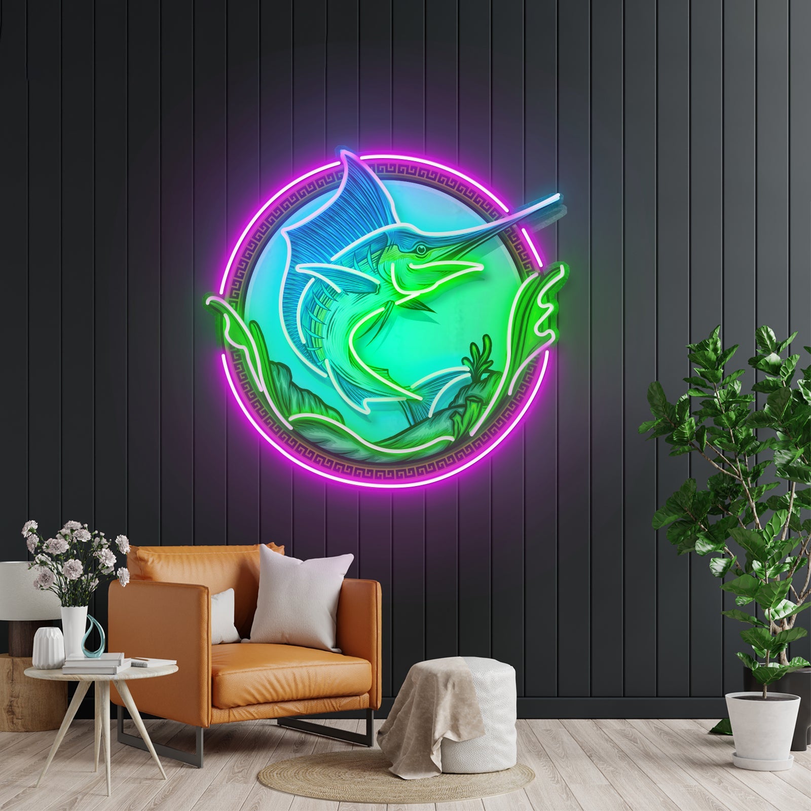 Pointed Fish In Round Frame Led Neon Sign Light Custom Led Signs - Shineneon