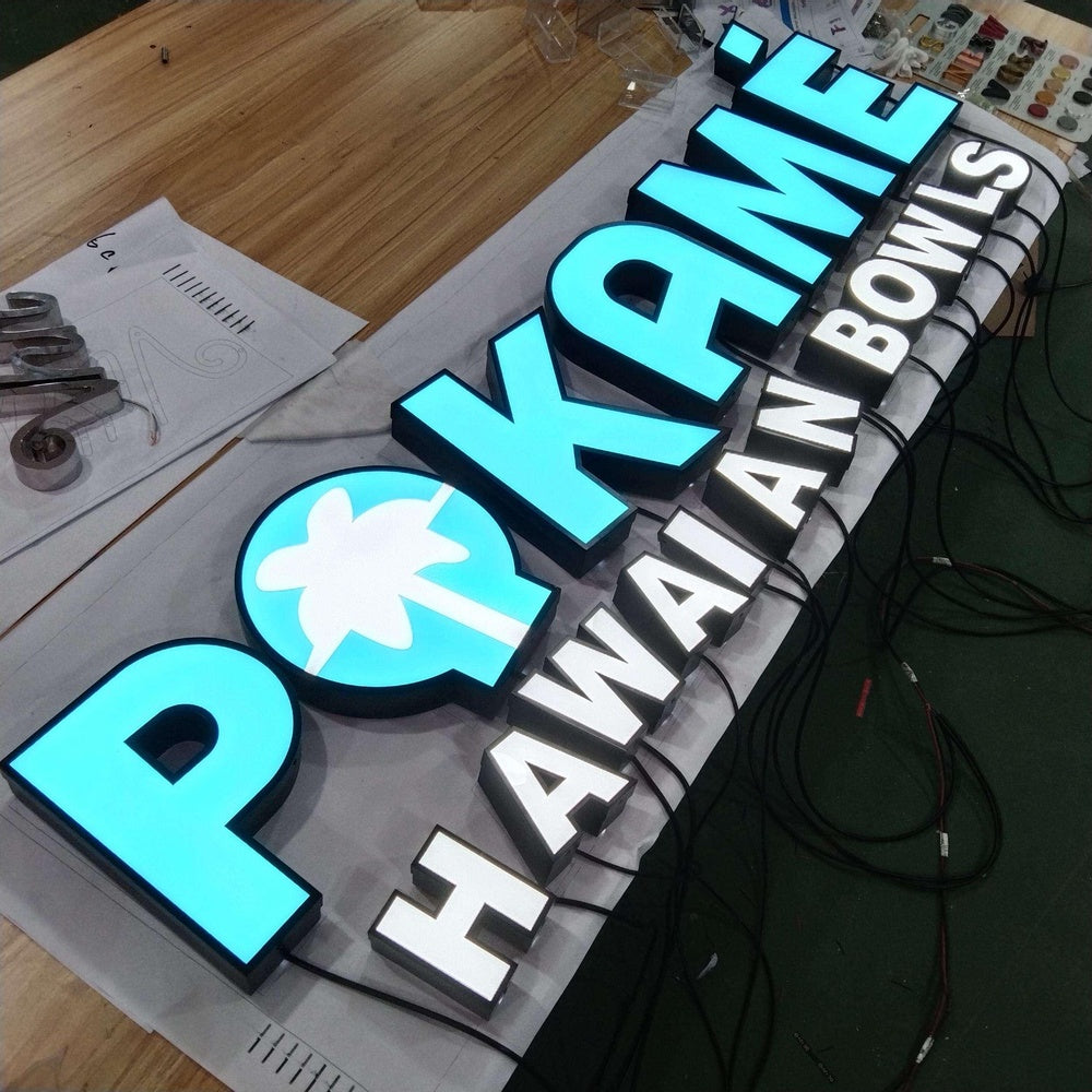 Pokame Hawaian Bowls 3D Frontlit Letters Metal Led Sign