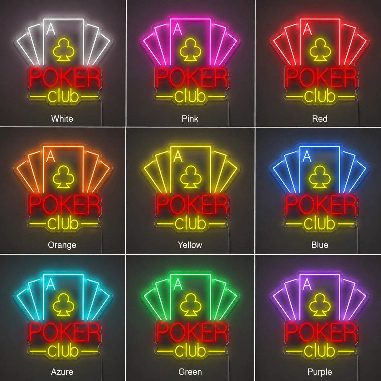 Poker Club Cards Neon Sign LED Neon Sign color grid