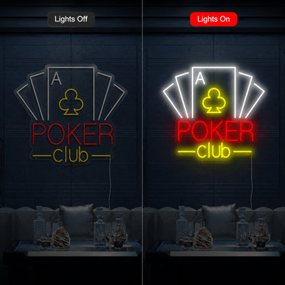Poker Club Cards Neon Sign LED Neon Sign day and night comparison