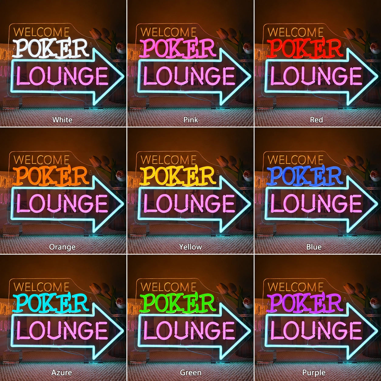 Poker Lounge Arrow Neon Sign LED Neon Sign color grid