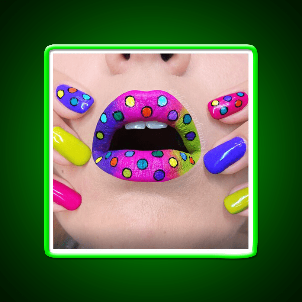 Polka Dots Rainbow Lips And Nail Salon Led Neon Sign Rgb Color - Shineneon