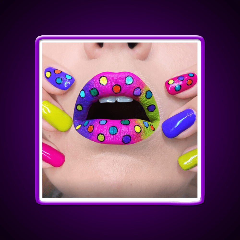 Polka Dots Rainbow Lips And Nail Salon Led Neon Sign Rgb Color - Shineneon
