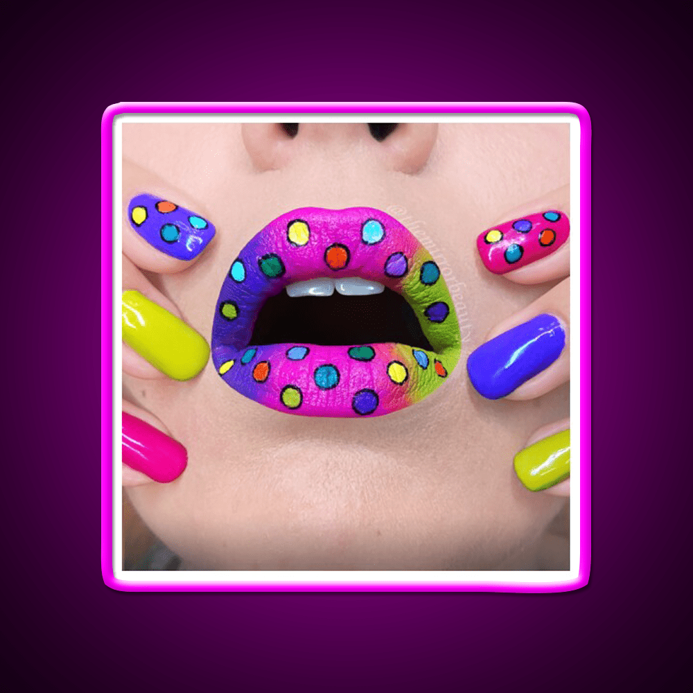 Polka Dots Rainbow Lips And Nail Salon Led Neon Sign Rgb Color - Shineneon