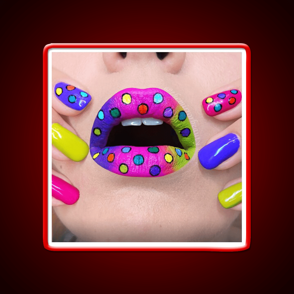 Polka Dots Rainbow Lips And Nail Salon Led Neon Sign Rgb Color - Shineneon