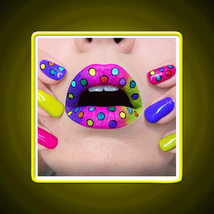 Polka Dots Rainbow Lips And Nail Salon Led Neon Sign Rgb Color - Custom LED neon sign front view