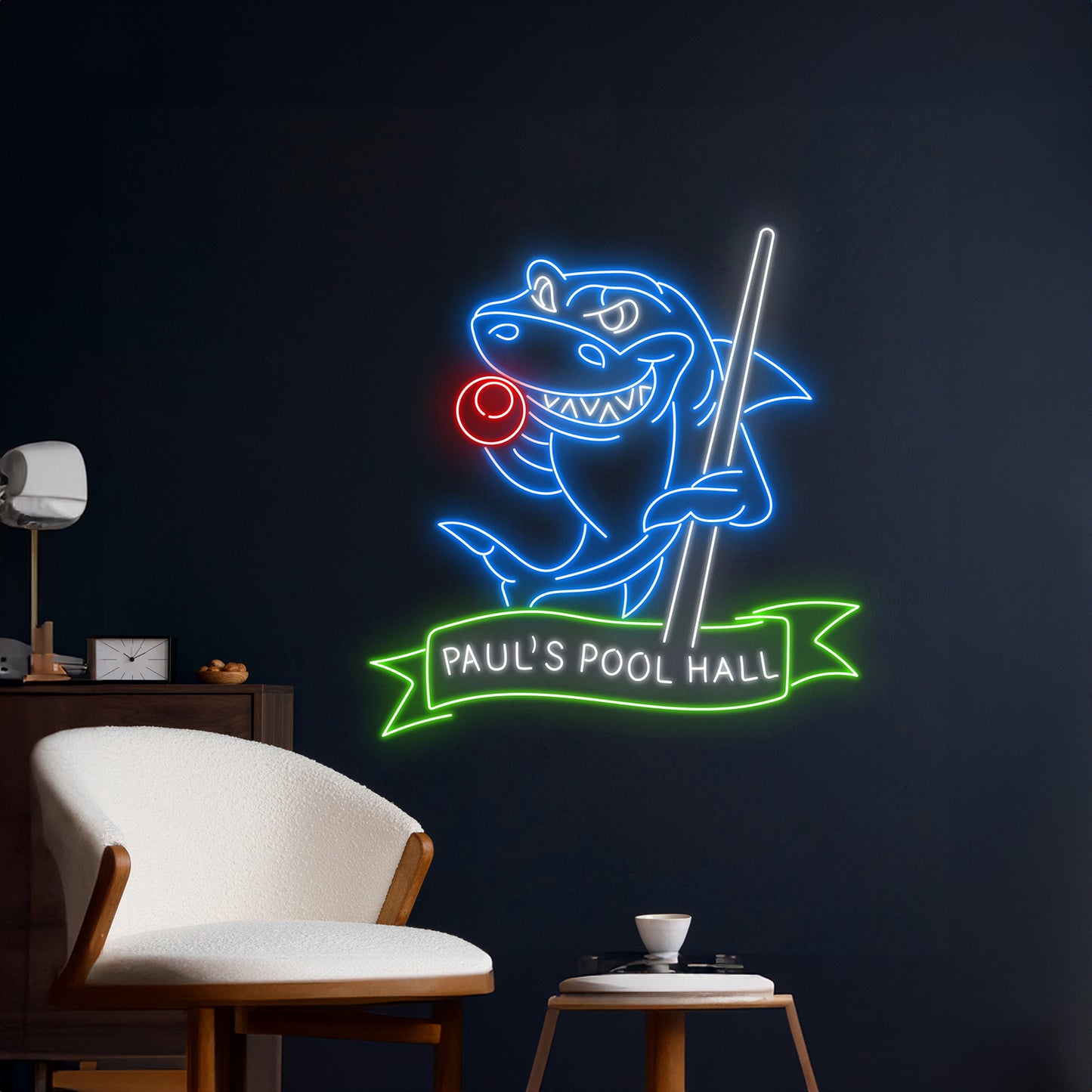 Pool Hall Shark Neon Sign