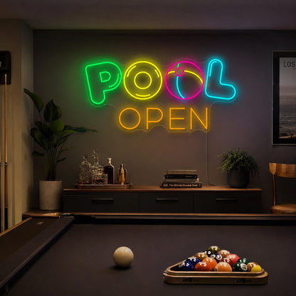 Pool Open Neon Sign Wall Art LED Neon Sign real lifestyle scene