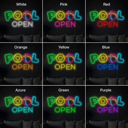 Pool Open Neon Sign Wall Art LED Neon Sign color grid