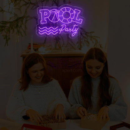 Pool Party Led Neon Sign With Floating Ring And Waves For Indoor Celebration Decor | Shineneon