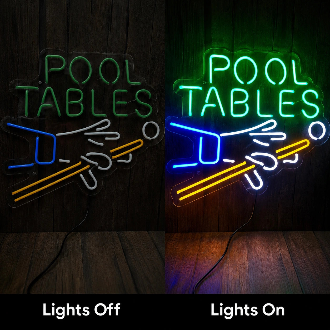 Pool Tables Neon Sign LED Neon Sign day and night comparison
