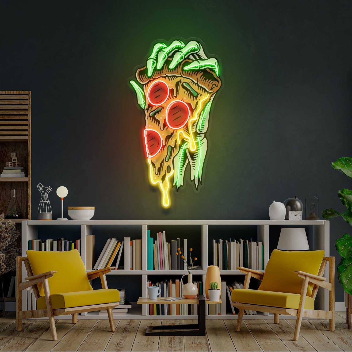 Pop Art Claw Holding Pizza Uv Printed Led Neon Sign Artwork Vibrant Wall Decor For Home | Shineneon
