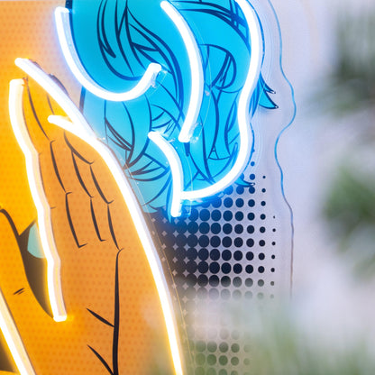 Pop-Art Comic Book Girl Blue-Yellow-Red Uv Printed Led Neon Sign For Home Bar Cafe Decor | Shineneon