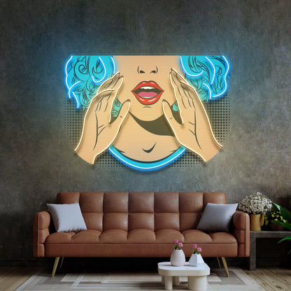 Pop-Art Comic Book Girl Blue-Yellow-Red Uv Printed Led Neon Sign For Home Bar Cafe Decor | Shineneon