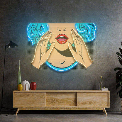 Pop-Art Comic Book Girl Blue-Yellow-Red Uv Printed Led Neon Sign For Home Bar Cafe Decor | Shineneon