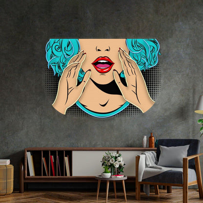 Pop-Art Comic Book Girl Blue-Yellow-Red Uv Printed Led Neon Sign For Home Bar Cafe Decor | Shineneon