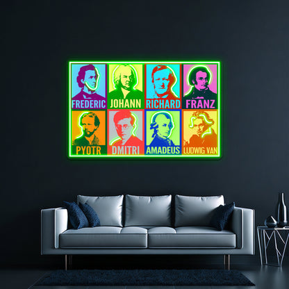 Pop Art Composers Artwork Led Neon Signs Custom