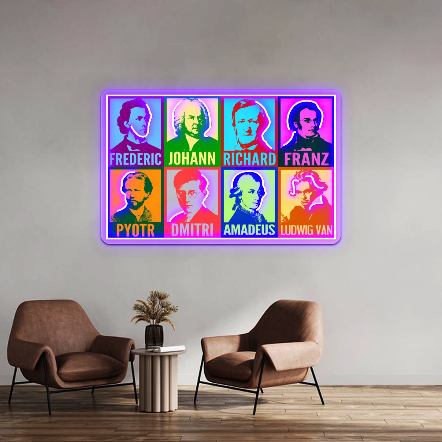 Pop Art Composers Artwork Led Neon Signs Custom