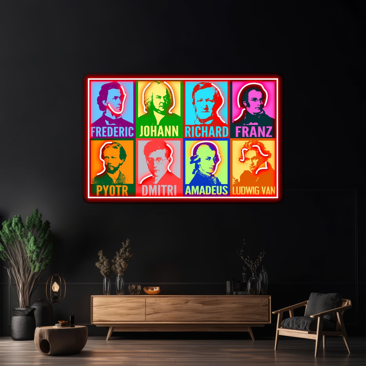 Pop Art Composers Artwork Led Neon Signs Custom