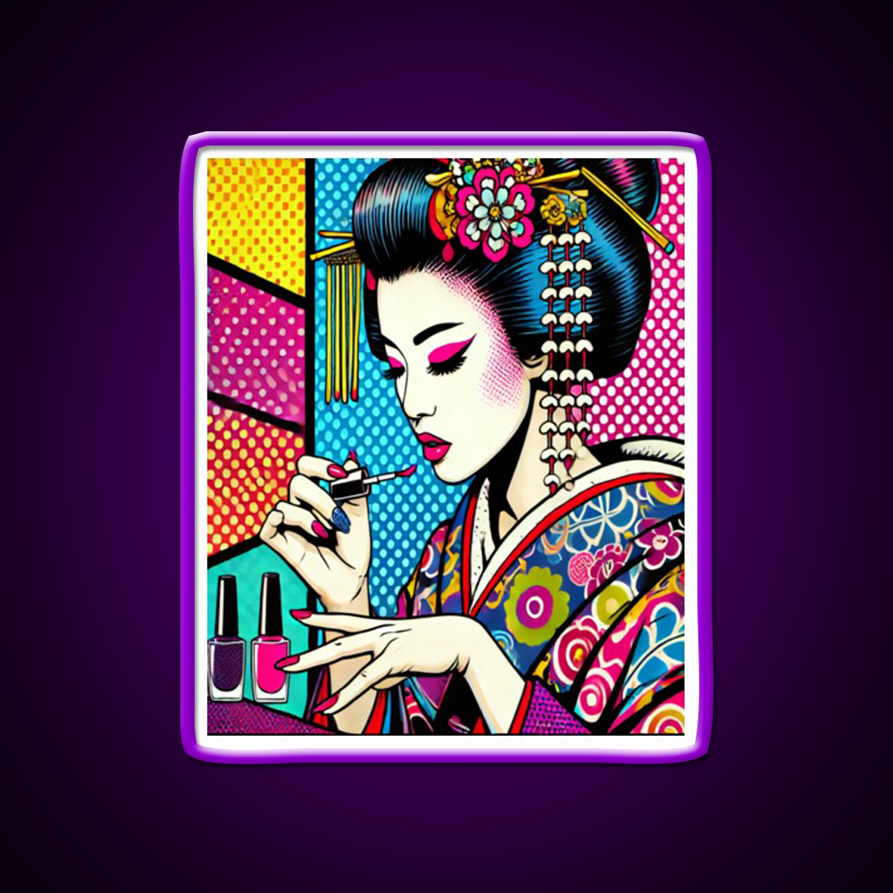 Pop Art Geisha Doing Nails Colorful Nail Salon Led Neon Sign Rgb Color - Shineneon