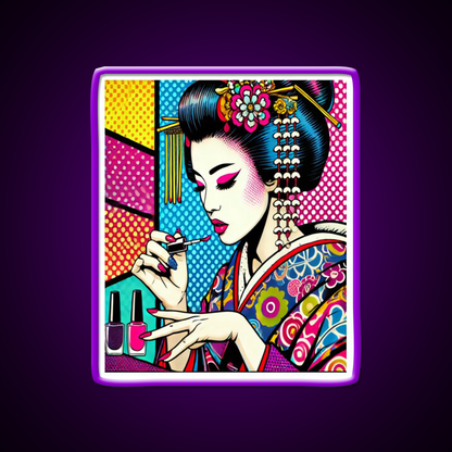 Pop Art Geisha Doing Nails Colorful Nail Salon Led Neon Sign Rgb Color - Shineneon