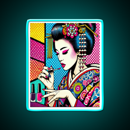Pop Art Geisha Doing Nails Colorful Nail Salon Led Neon Sign Rgb Color - Shineneon