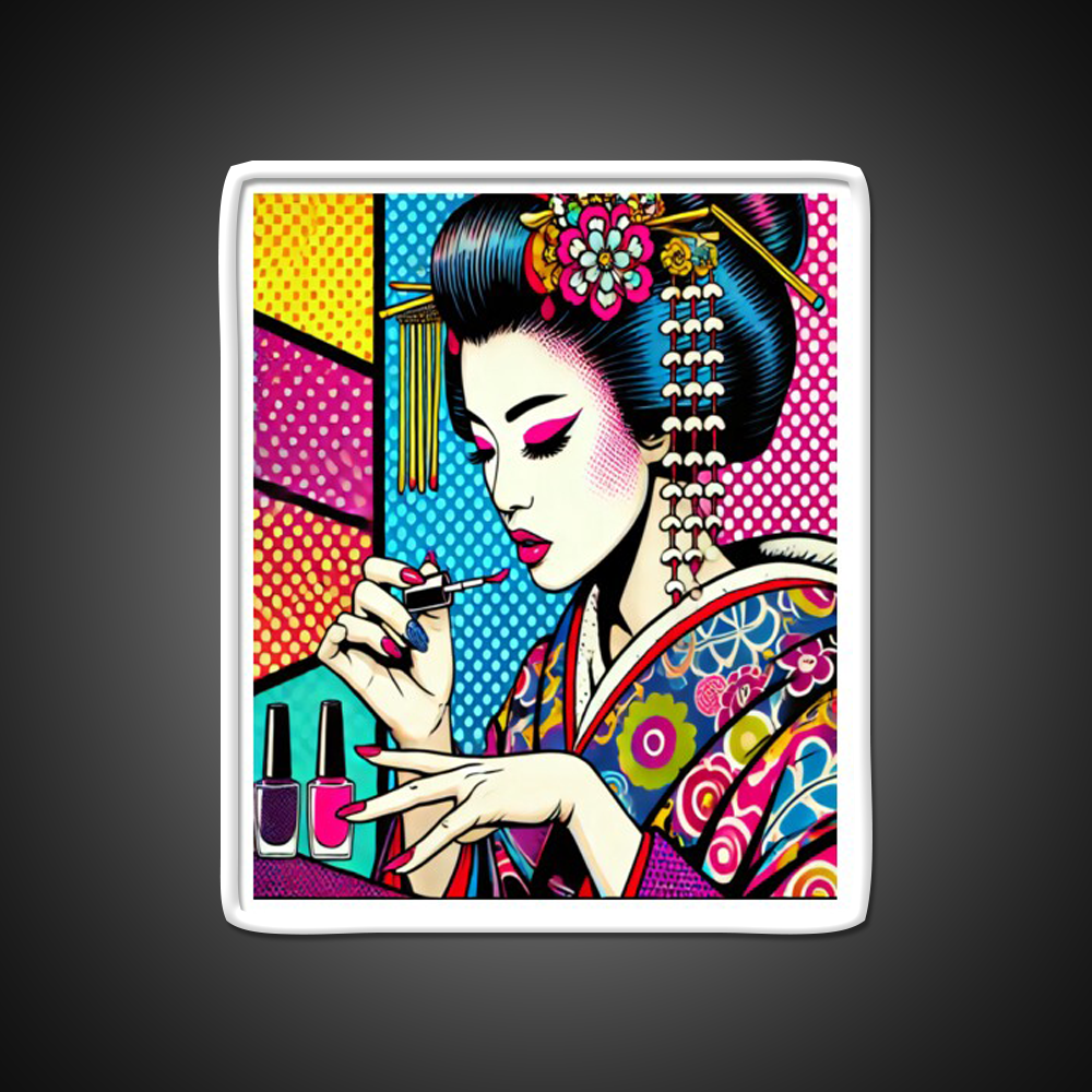 Pop Art Geisha Doing Nails Colorful Nail Salon Led Neon Sign Rgb Color - Shineneon