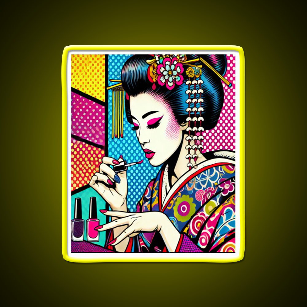 Pop Art Geisha Doing Nails Colorful Nail Salon Led Neon Sign Rgb Color - Shineneon