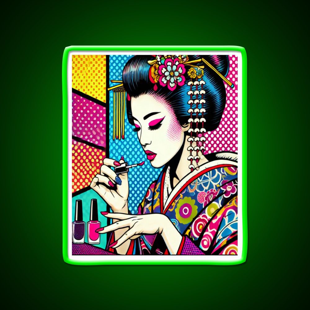 Pop Art Geisha Doing Nails Colorful Nail Salon Led Neon Sign Rgb Color - Shineneon