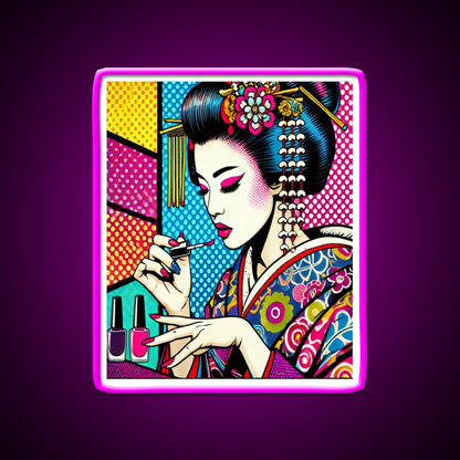 Pop Art Geisha Doing Nails Colorful Nail Salon Led Neon Sign Rgb Color - Shineneon