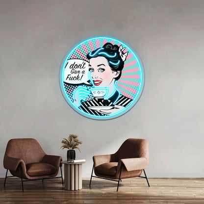 Pop Art Retro Woman Idgaf Feminist Artwork Led Neon Signs Custom