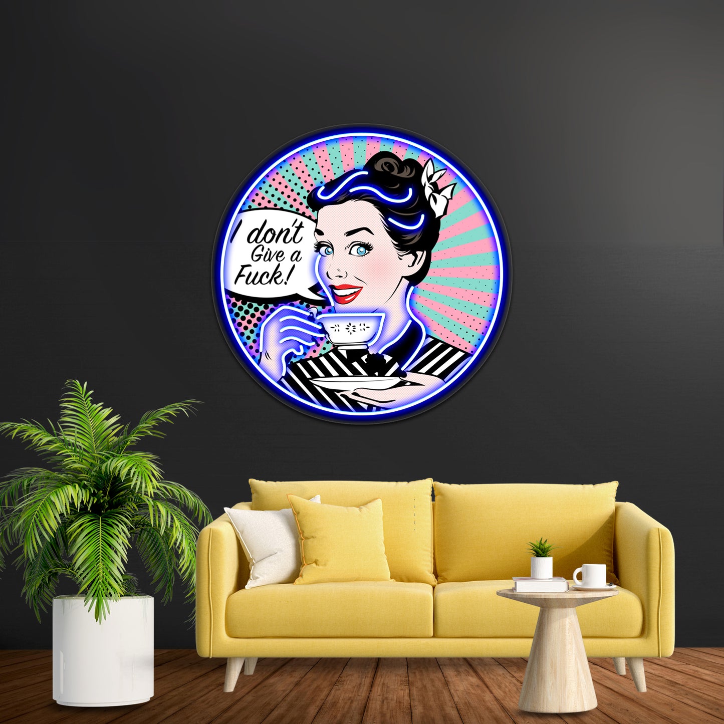 Pop Art Retro Woman Idgaf Feminist Artwork Led Neon Signs Custom