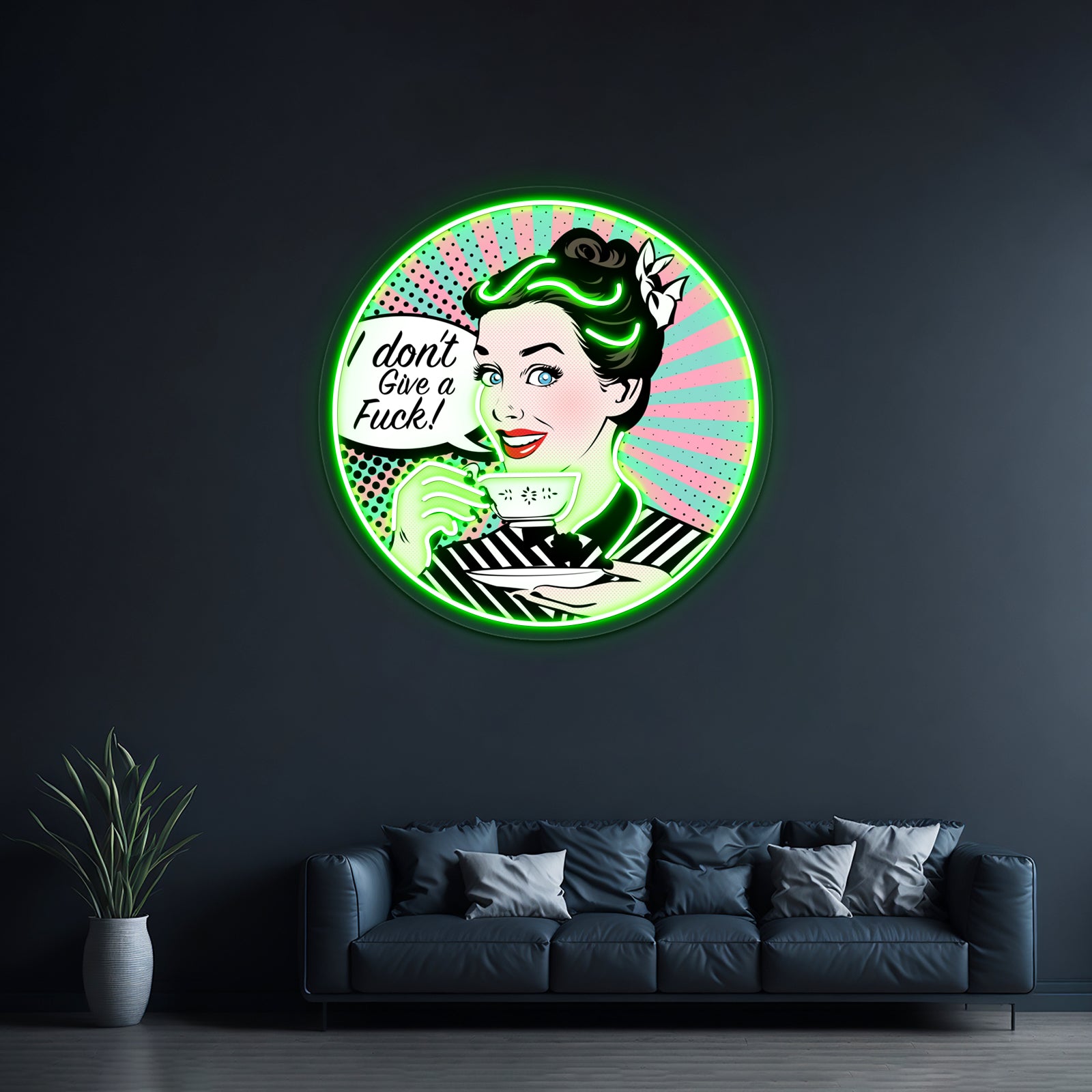 Pop Art Retro Woman Idgaf Feminist Artwork Led Neon Signs Custom | Shineneon