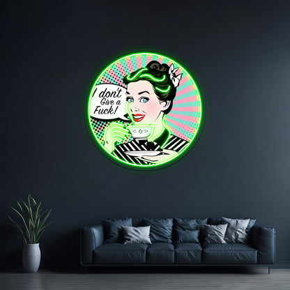 Pop Art Retro Woman Idgaf Feminist Artwork Led Neon Signs Custom