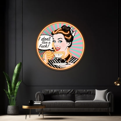 Pop Art Retro Woman Idgaf Feminist Artwork Led Neon Signs Custom