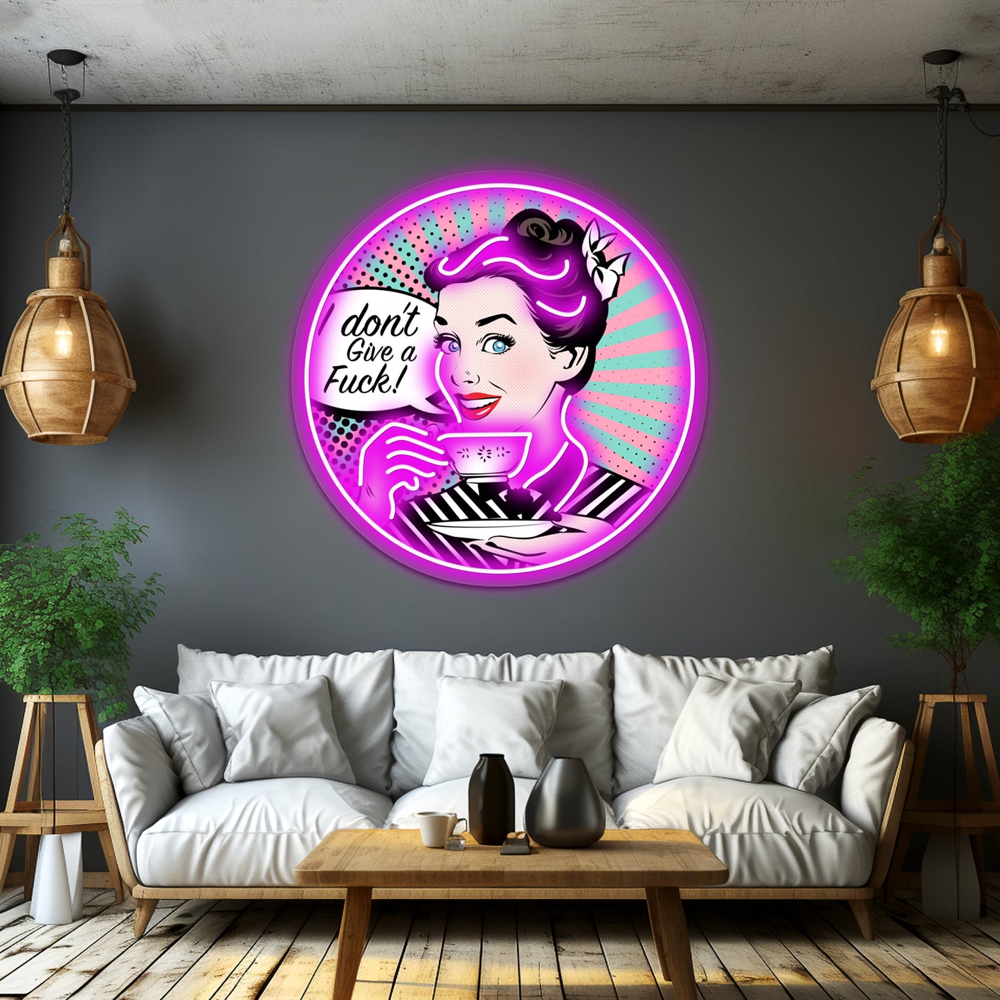 Pop Art Retro Woman Idgaf Feminist Artwork Led Neon Signs Custom