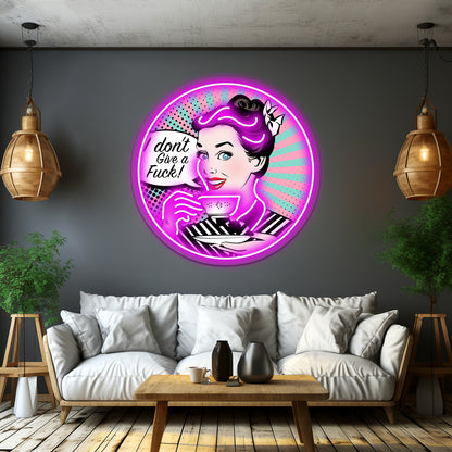 Pop Art Retro Woman Idgaf Feminist Artwork Led Neon Signs Custom