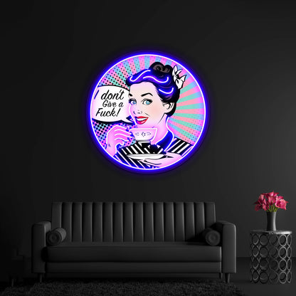 Pop Art Retro Woman Idgaf Feminist Artwork Led Neon Signs Custom