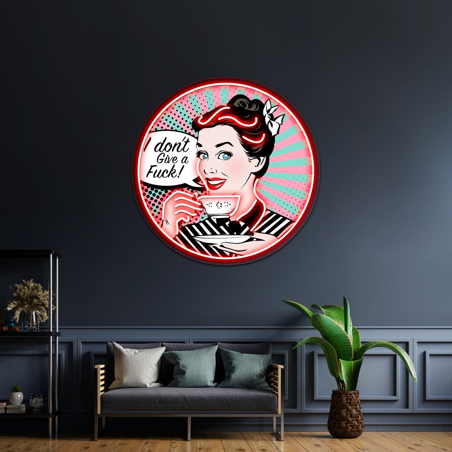 Pop Art Retro Woman Idgaf Feminist Artwork Led Neon Signs Custom