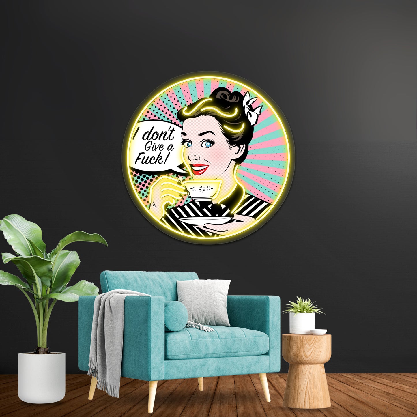 Pop Art Retro Woman Idgaf Feminist Artwork Led Neon Signs Custom