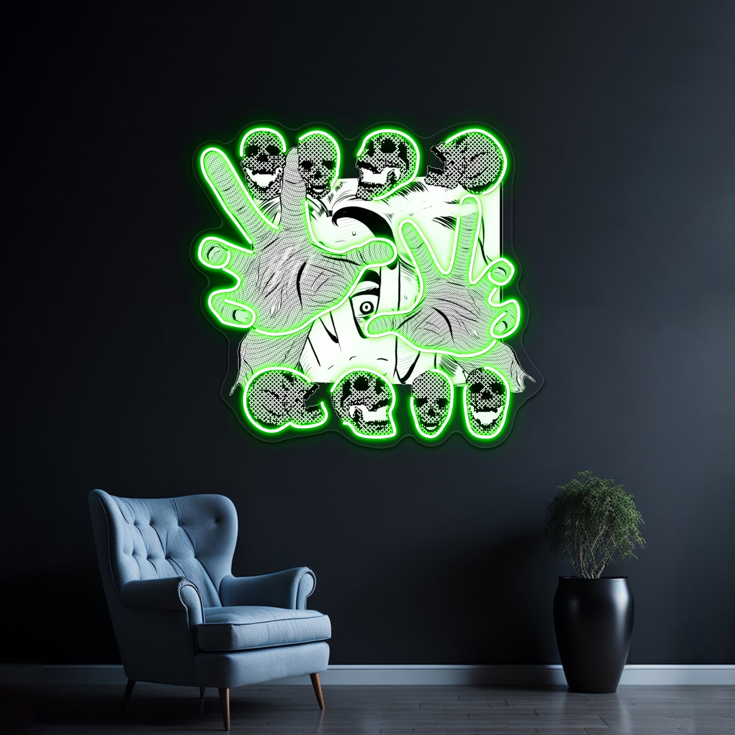 Pop Art Skull Artwork Led Neon Signs Custom