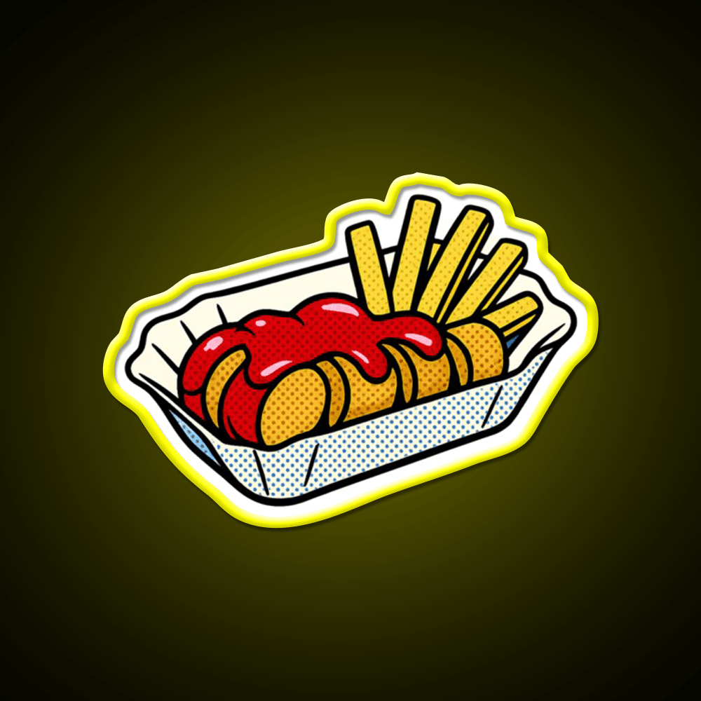 Popart Currywurst With Fries Fast Food Led Neon Sign For Burger Place Rgb Color - Shineneon