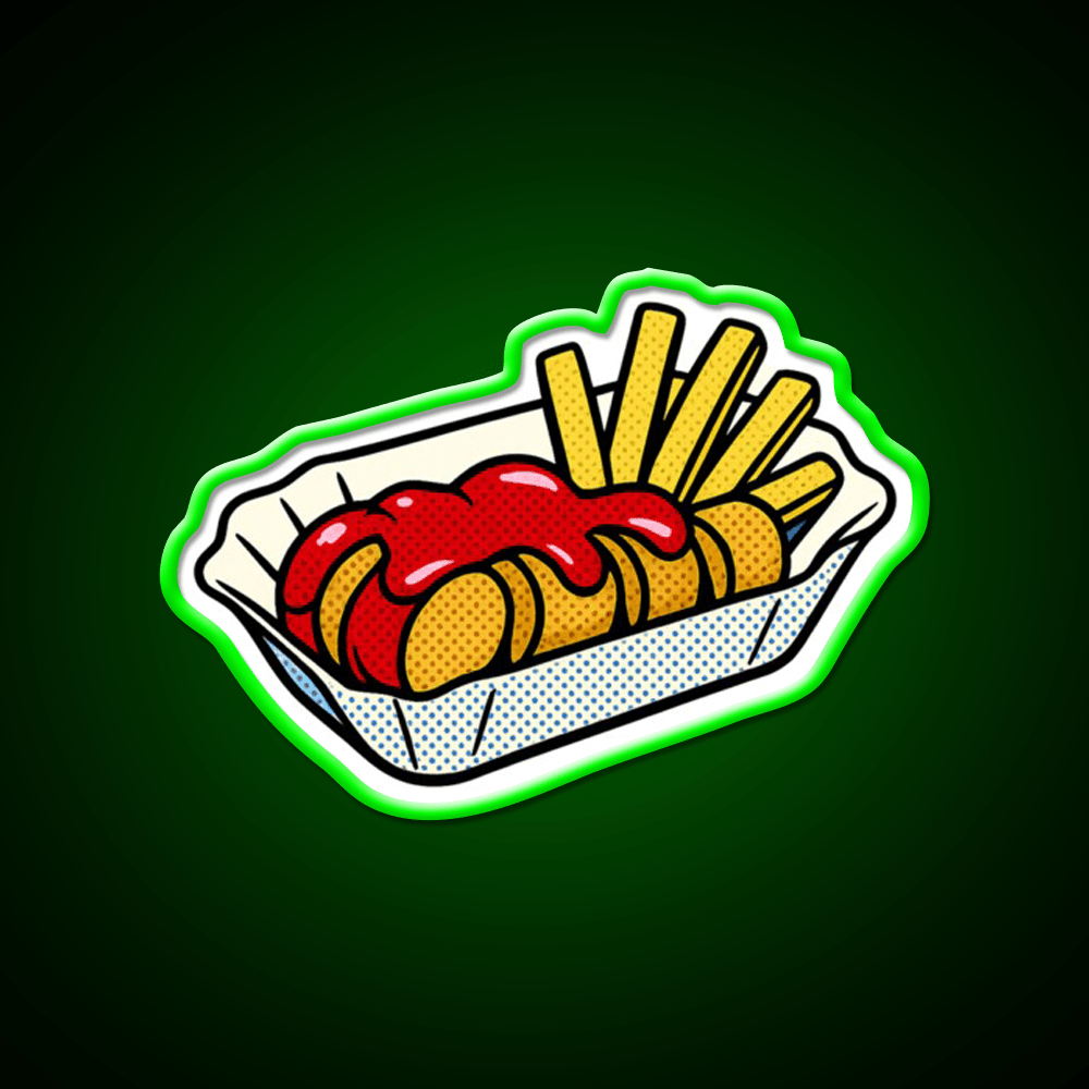Popart Currywurst With Fries Fast Food Led Neon Sign For Burger Place Rgb Color - Shineneon