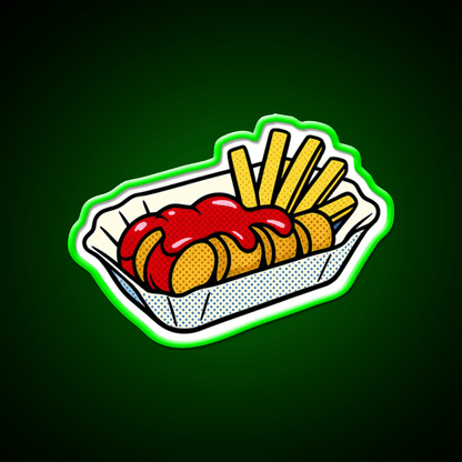 Popart Currywurst With Fries Fast Food Led Neon Sign For Burger Place Rgb Color - Shineneon