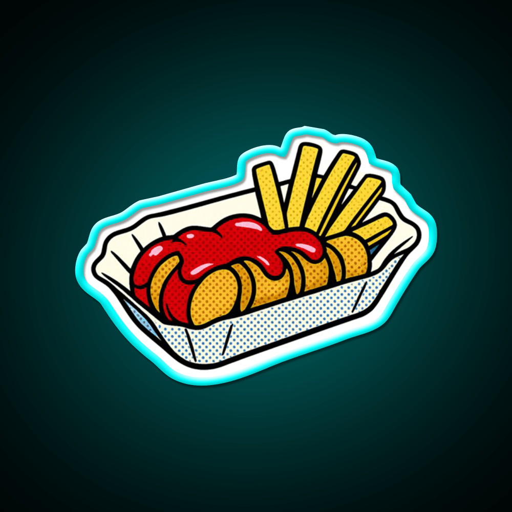 Popart Currywurst With Fries Fast Food Led Neon Sign For Burger Place Rgb Color - Shineneon