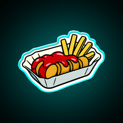 Popart Currywurst With Fries Fast Food Led Neon Sign For Burger Place Rgb Color - Shineneon